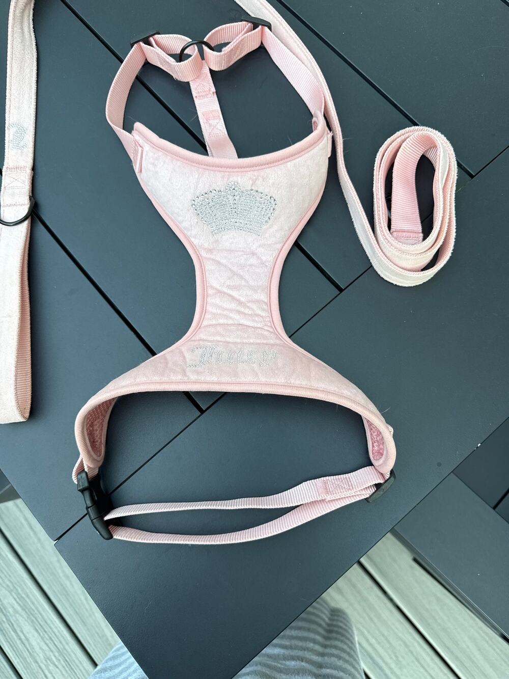 Juicy Couture Baby Pink Dog Harness and Leash with Rhinstone Details